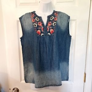 Vintage America NWT Embroidered Chambray Boho Tank Top Medium Western